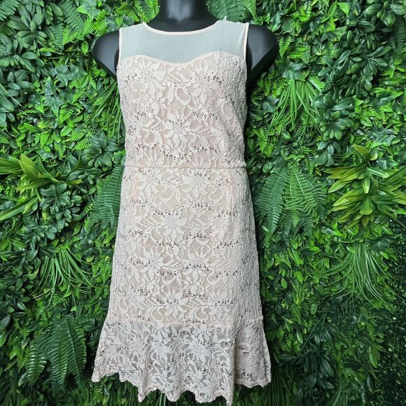 FLJ Studio Dress Women Plus 1XL Peach Orange Lace Sequins Ruffle Hem NWT 0215 - Picture 3 of 13
